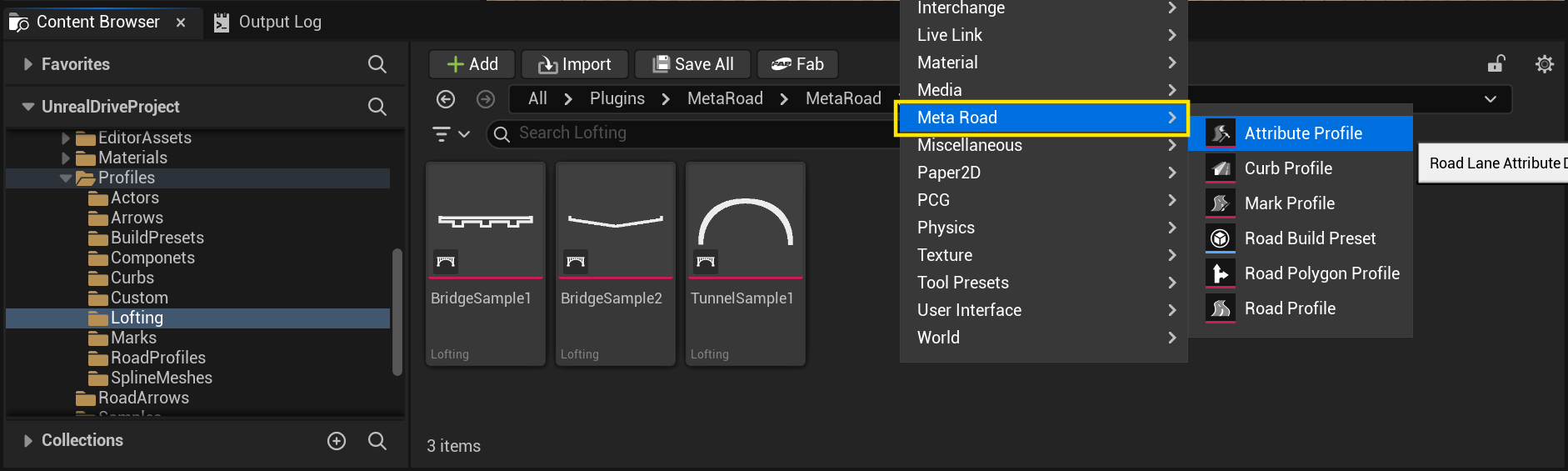 Creating a new attribute from the Content Browser Meta Road category