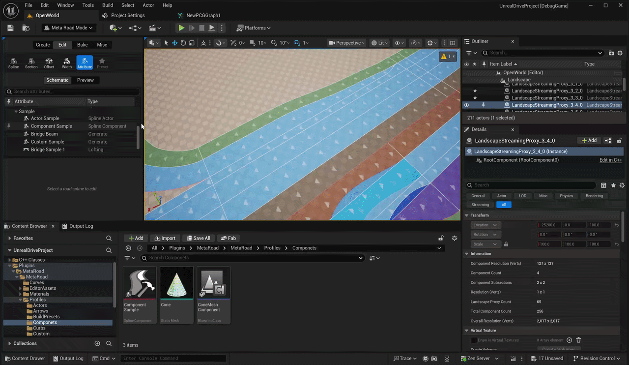 Dragging a Component Template attribute profile onto a road lane