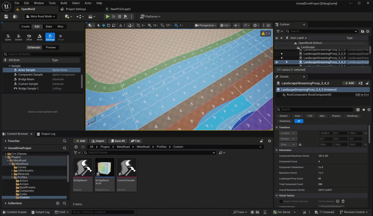 Dragging a custom Generate attribute profile onto a road lane