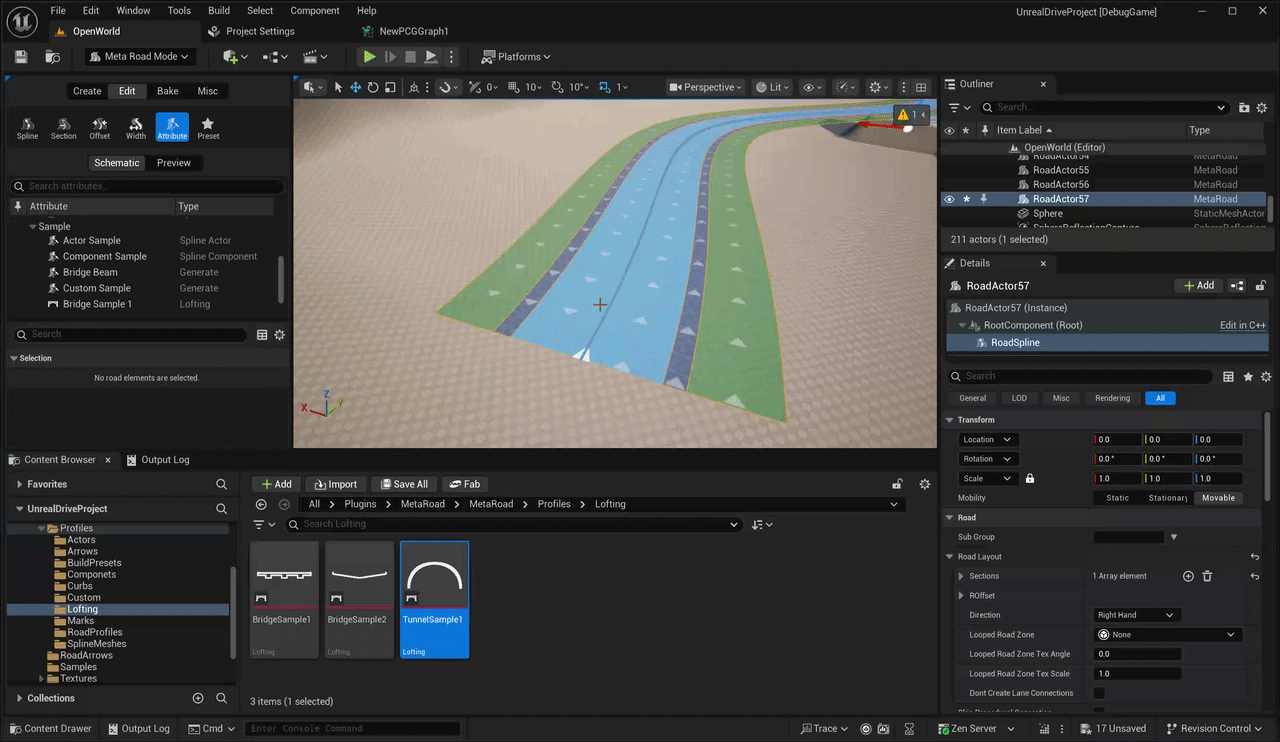 Dragging a Lofting attribute profile onto a road lane